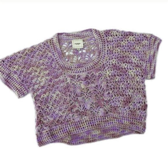 Alpaca Pure 100 Augden Crochet Sweater Crop Lilac Purple Bolivia Hand Crafted M - Picture 2 of 7
